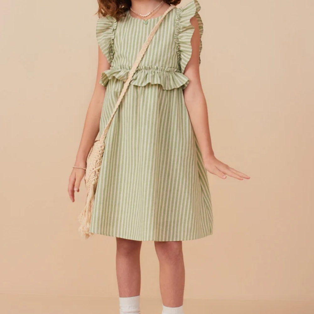 Hayden Linen Like Striped Button Detail Ruffled Dress